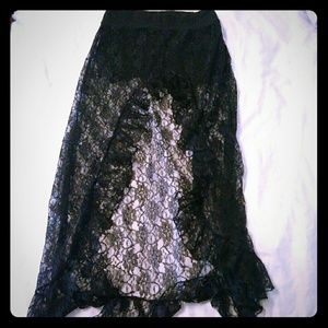 Black Lace Hi-Lo Mini Long Ruffle Skirt S